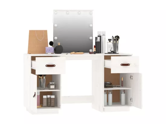 Ensemble de coiffeuse avec LED Blanc Bois de pin solide
