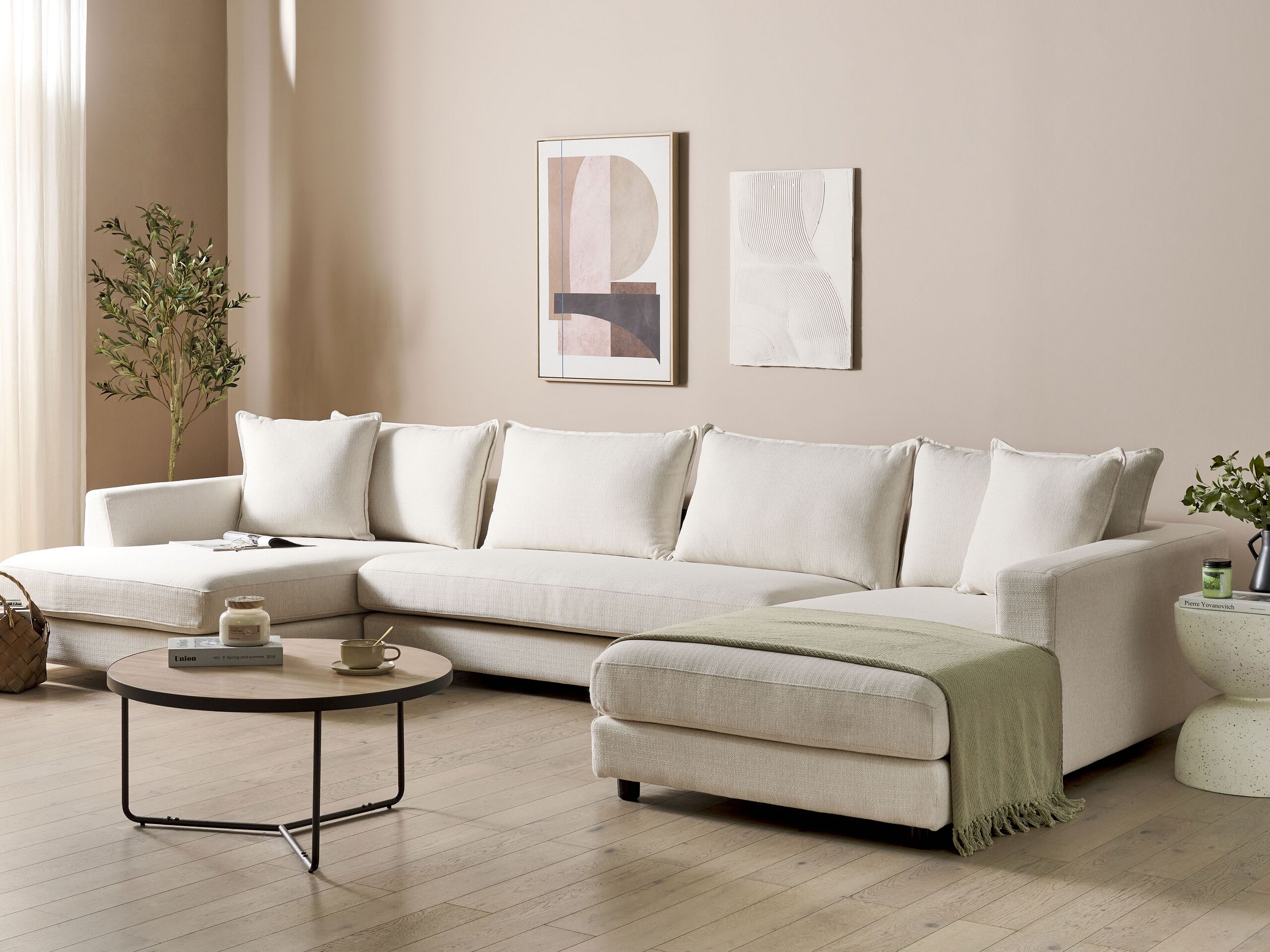 Beliani-LILVIKEN-Bank U-vormig-Lichtbeige-5 persoons-Polyester
