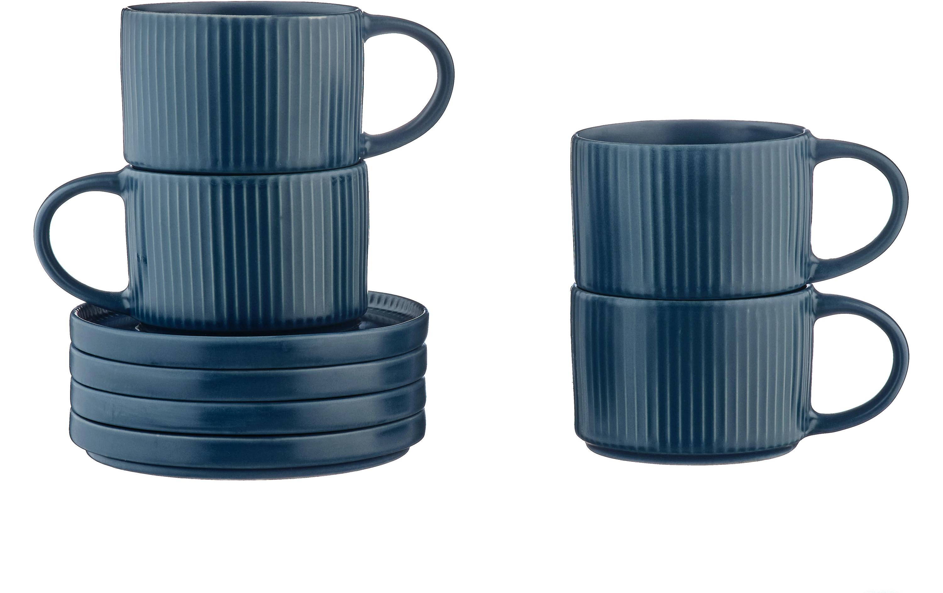 Tassen-Set Scandi Ø 12 cm, 150 ml, 4 Stück, MarineblauKaffeetassen-Set mit Untertassen
