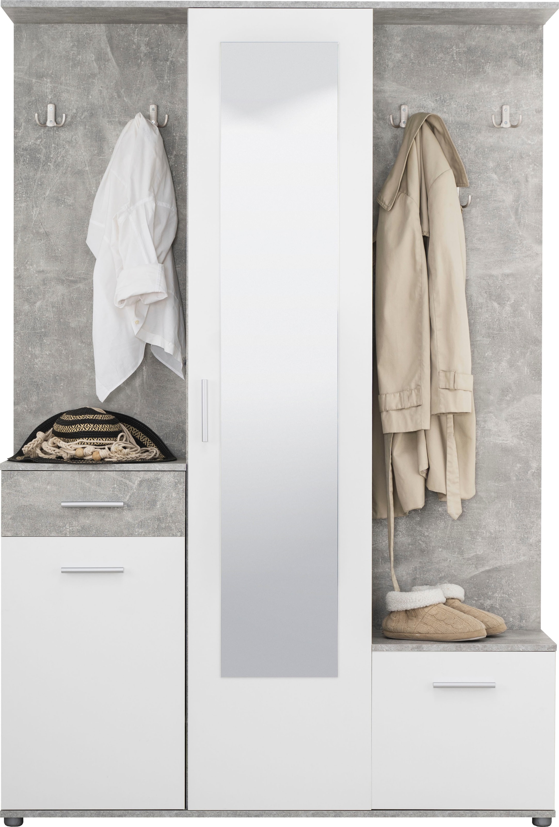 INOSIGN Kompaktgarderobe »Martin Flurgarderobe, Dielenschrank, Flurmöbel, Breite 134 cm« Schuhschrank, mit Spiegel, in modernen Farben, mit 10 Haken