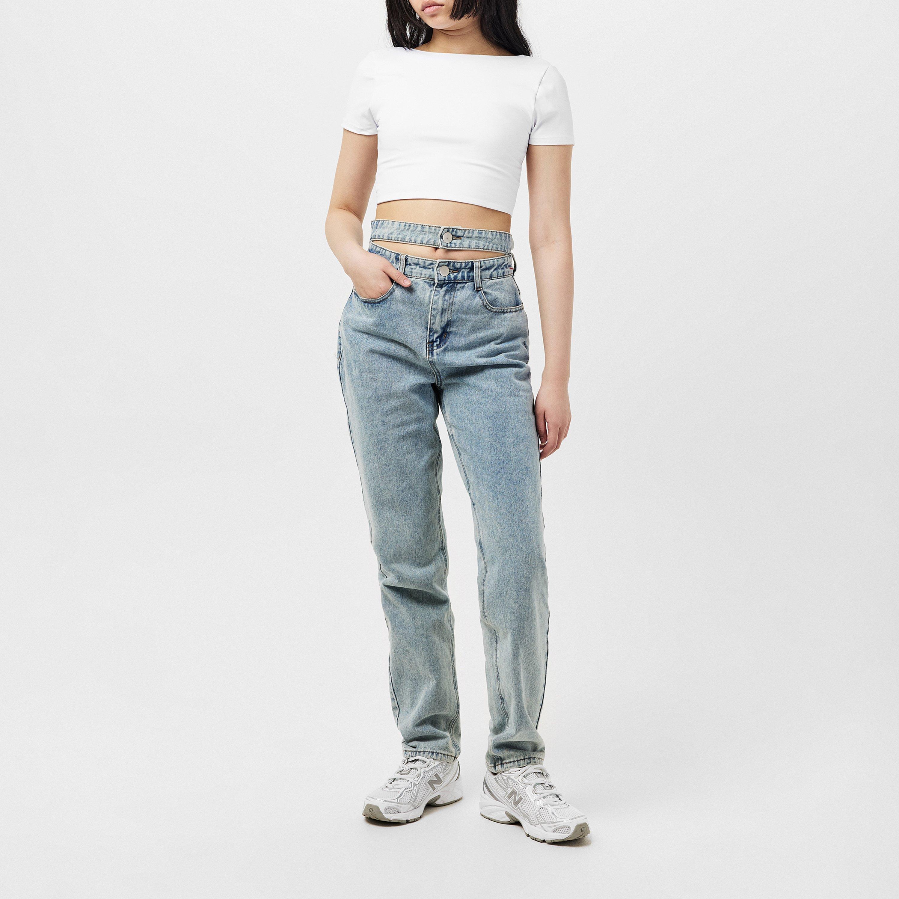 Missy Empire ME Denim Double Waistband Straight Leg Jeans Womens