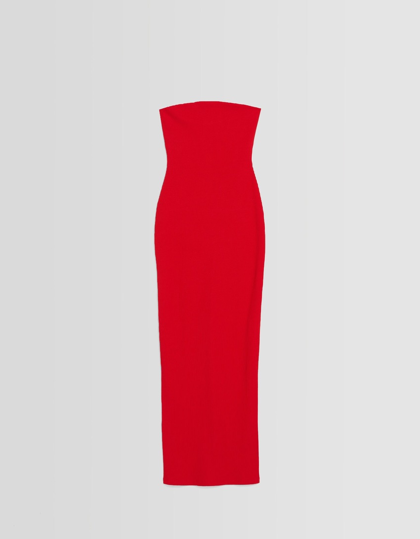 Vestido longo tomara que caia canelado