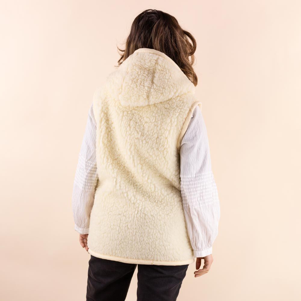 Moonrise dames wollen vest Salina beige met capuchon