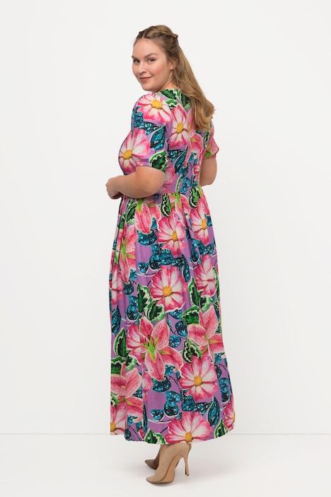 Landhauskleid, Leinenmix, Rundhals, Halbarm