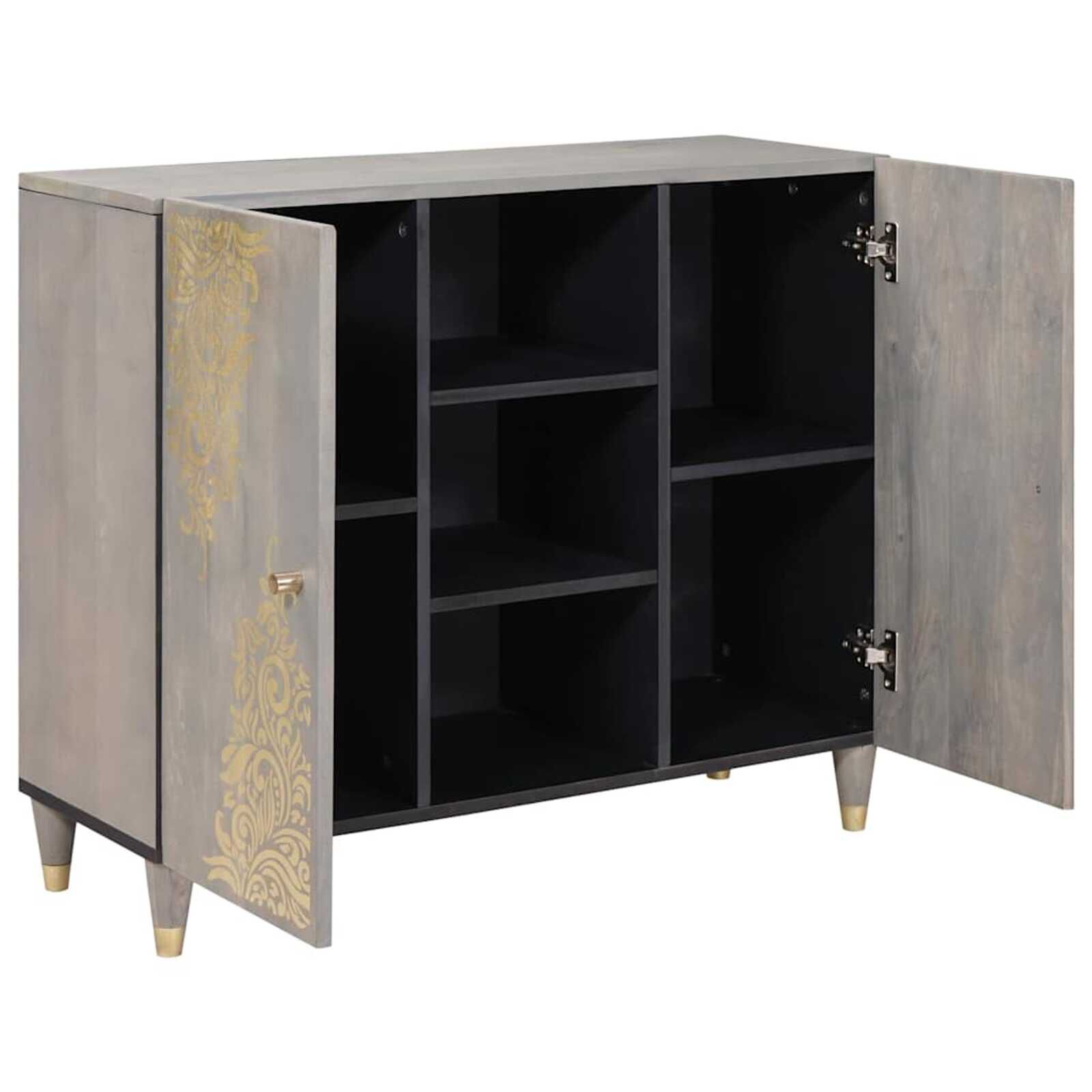 vidaXL Dressoir met plank grijs en goud 90 x 33,5 x 75 cm massief mangohout