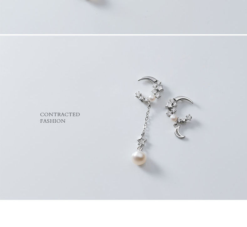 A'ROCH - Asymmetrische strass maandruppel oorbel van 925 sterling zilver
