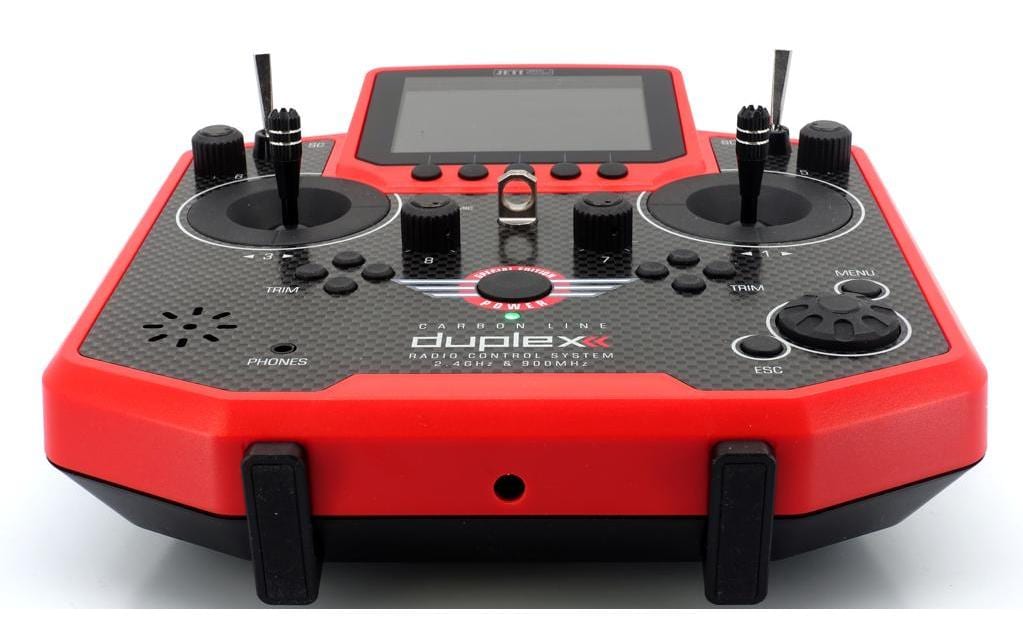 Fernsteuerung Duplex DS-12 Carbon Red 2023 + R9 Empfänger<br>Handlicher Jeti Duplex 2.4 GHz Sender in «Special Edition 2023» Ausführung