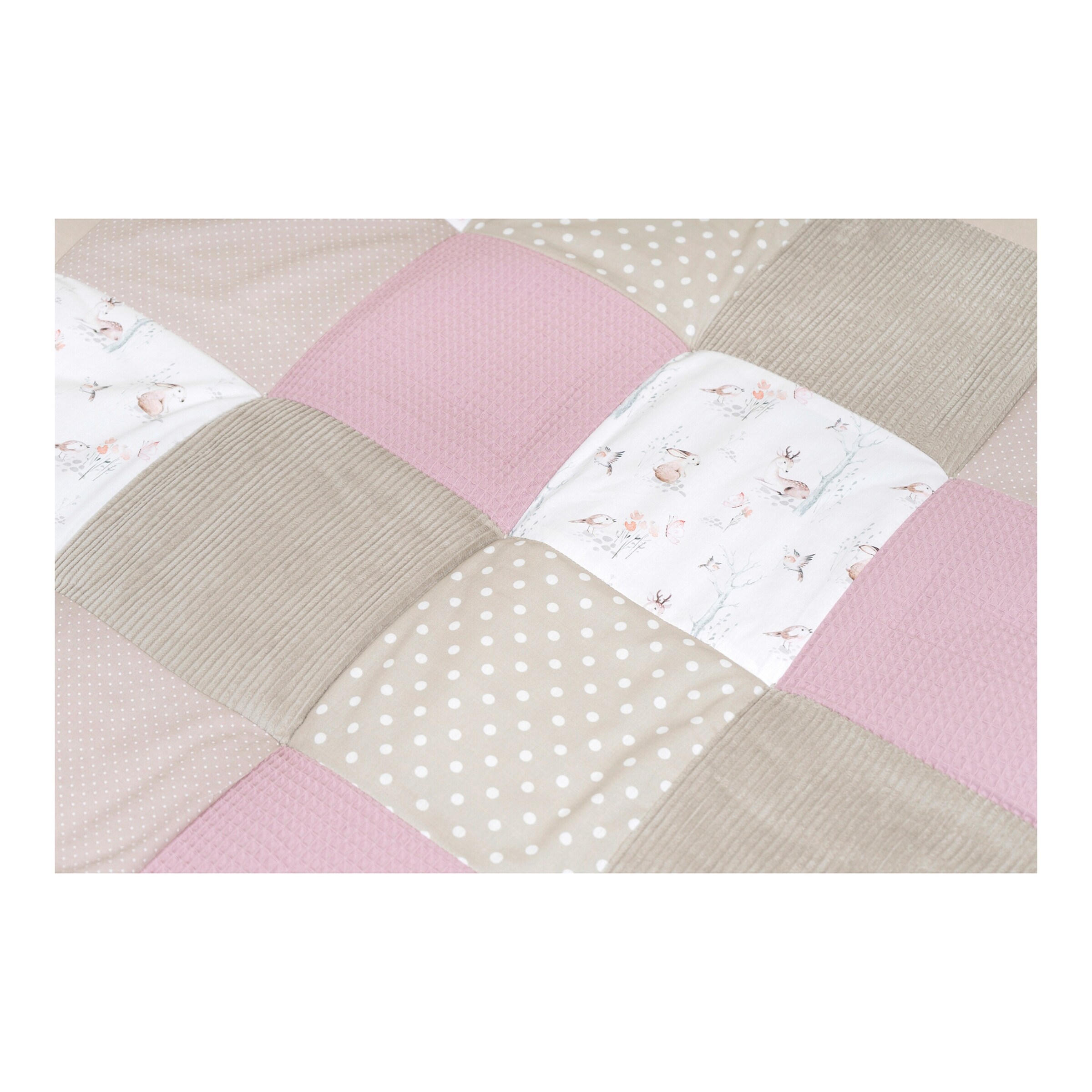 Ullenboom Krabbeldecke & Laufgittereinlage 100 x 100 cm Waffelpiqué/Cord beige / rosa / Märchenwald
