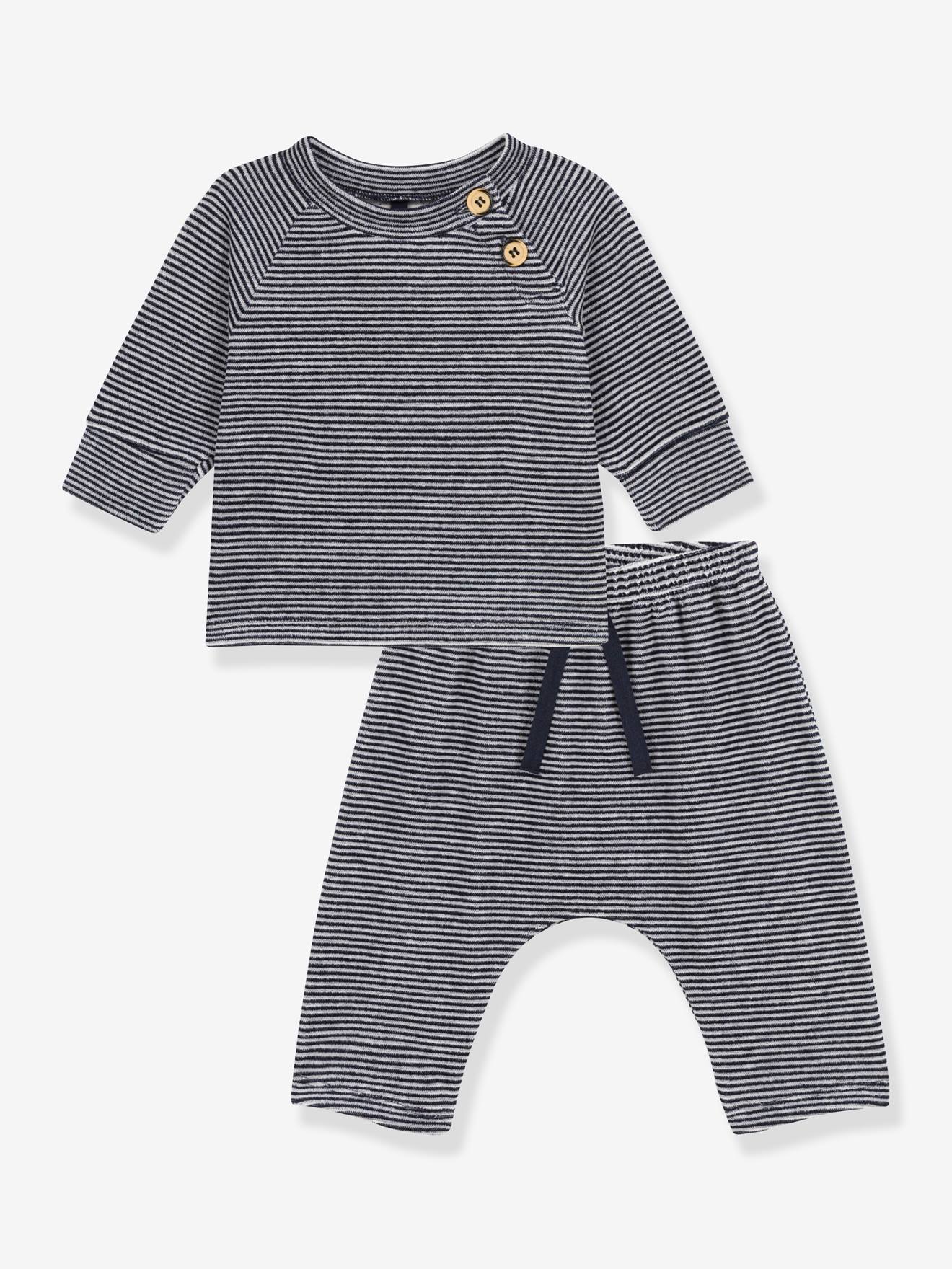 Conjunto PETIT BATEAU de 2 peças em veludo azul marinho e algodão.
