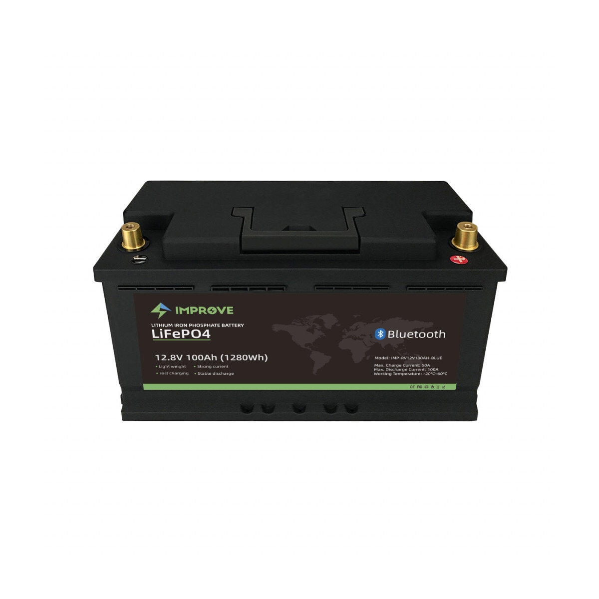 IMPROVE Lithium Batteri 12V 100Ah (LiFePO4) BMS 100A - BLUETOOTH - BOBIL