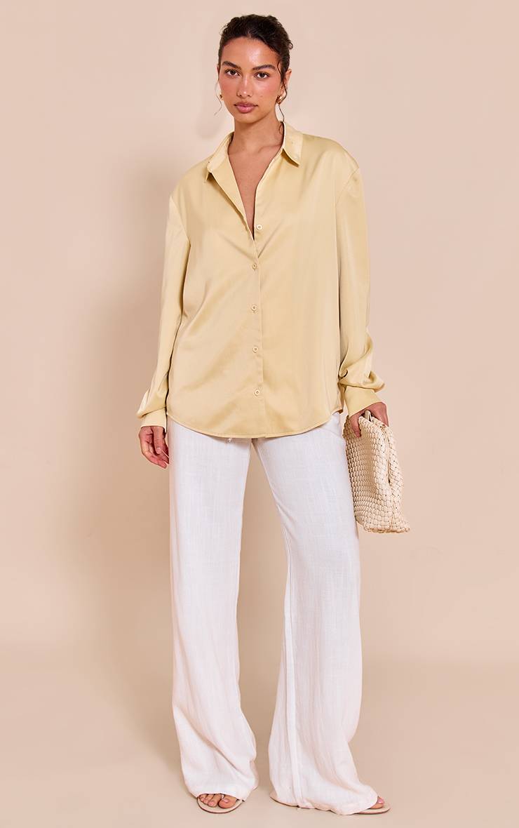 Pale Yellow Chemise Oversize En Satin Crème Beurre
