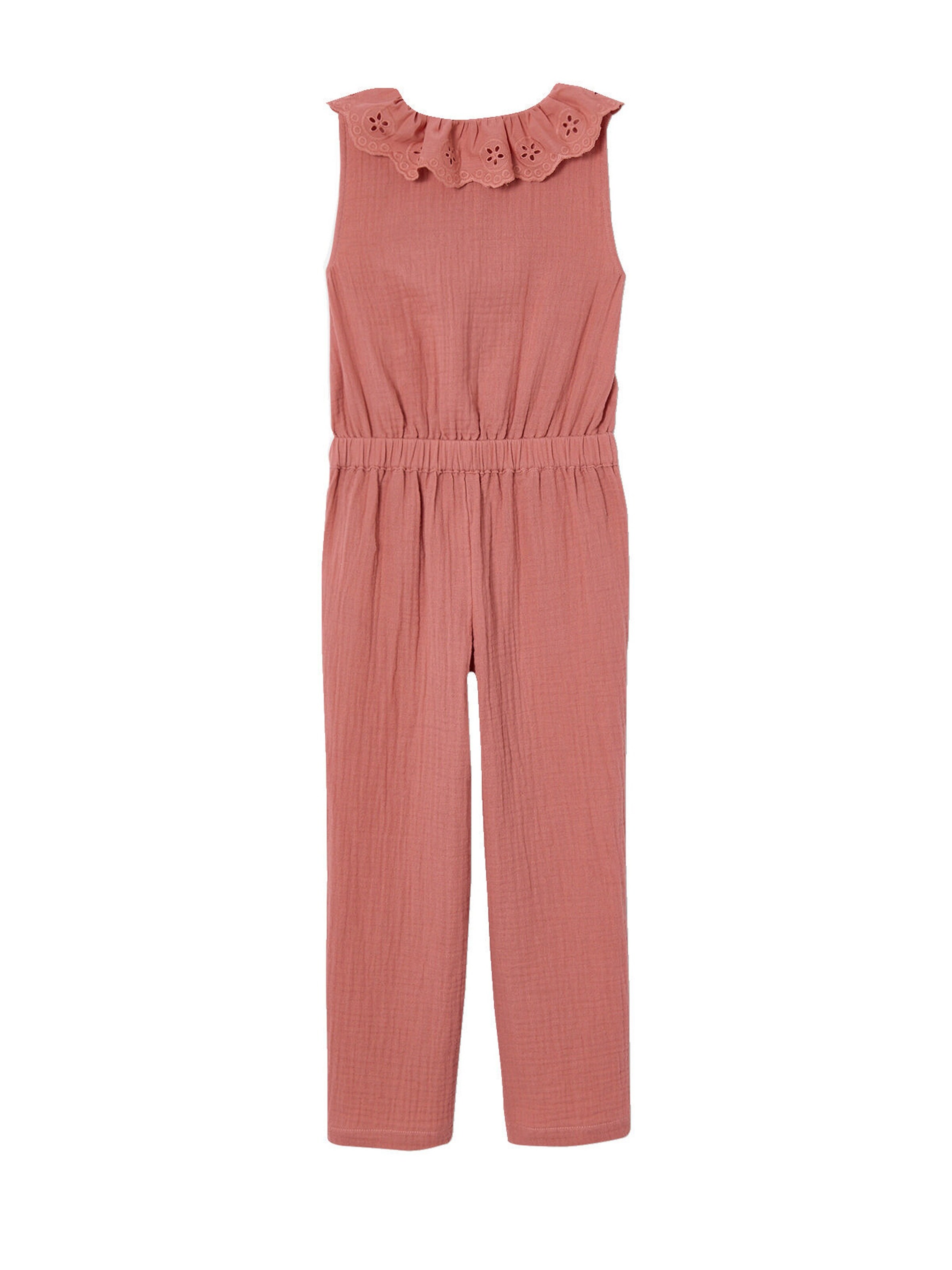 Vertbaudet Mädchen Jumpsuit aus Musselin, bestickter Kragen altrosa