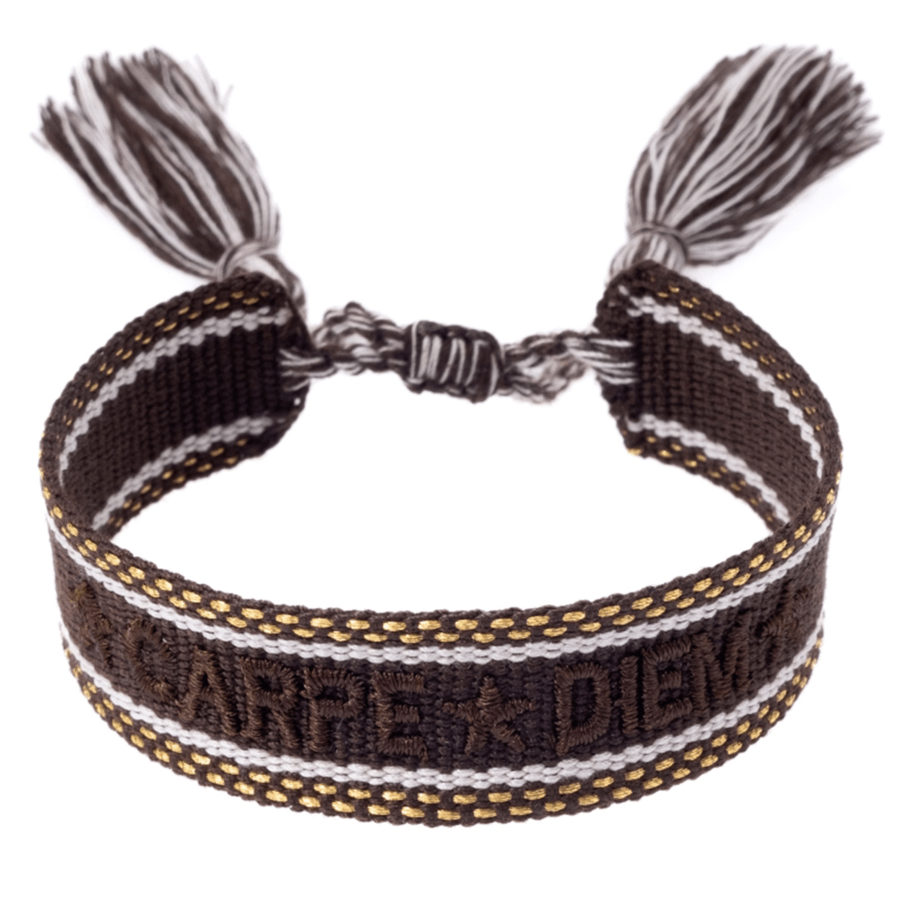DARK Woven Friendship Bracelet Carpe Diem Chocolate Brown With Gold