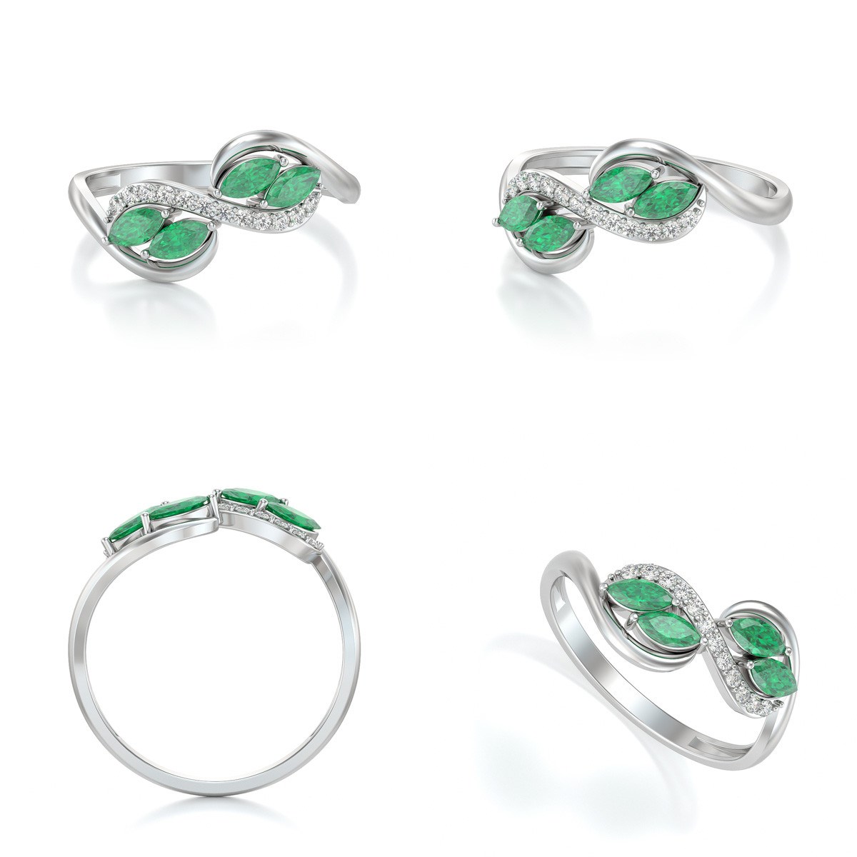 Bague Emeraude et diamants sur Argent 925 1.546grs