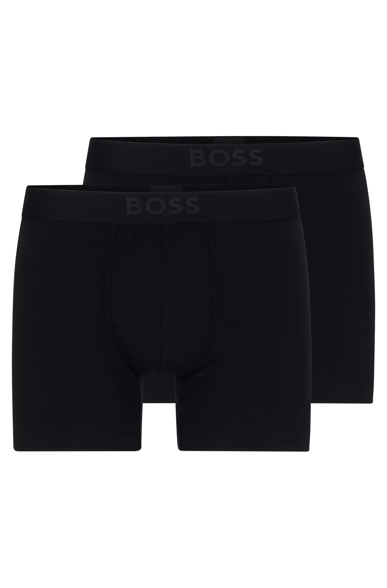 Cuecas boxer BOSS pretas, pacote com duas unidades em modal elástico com logotipo.