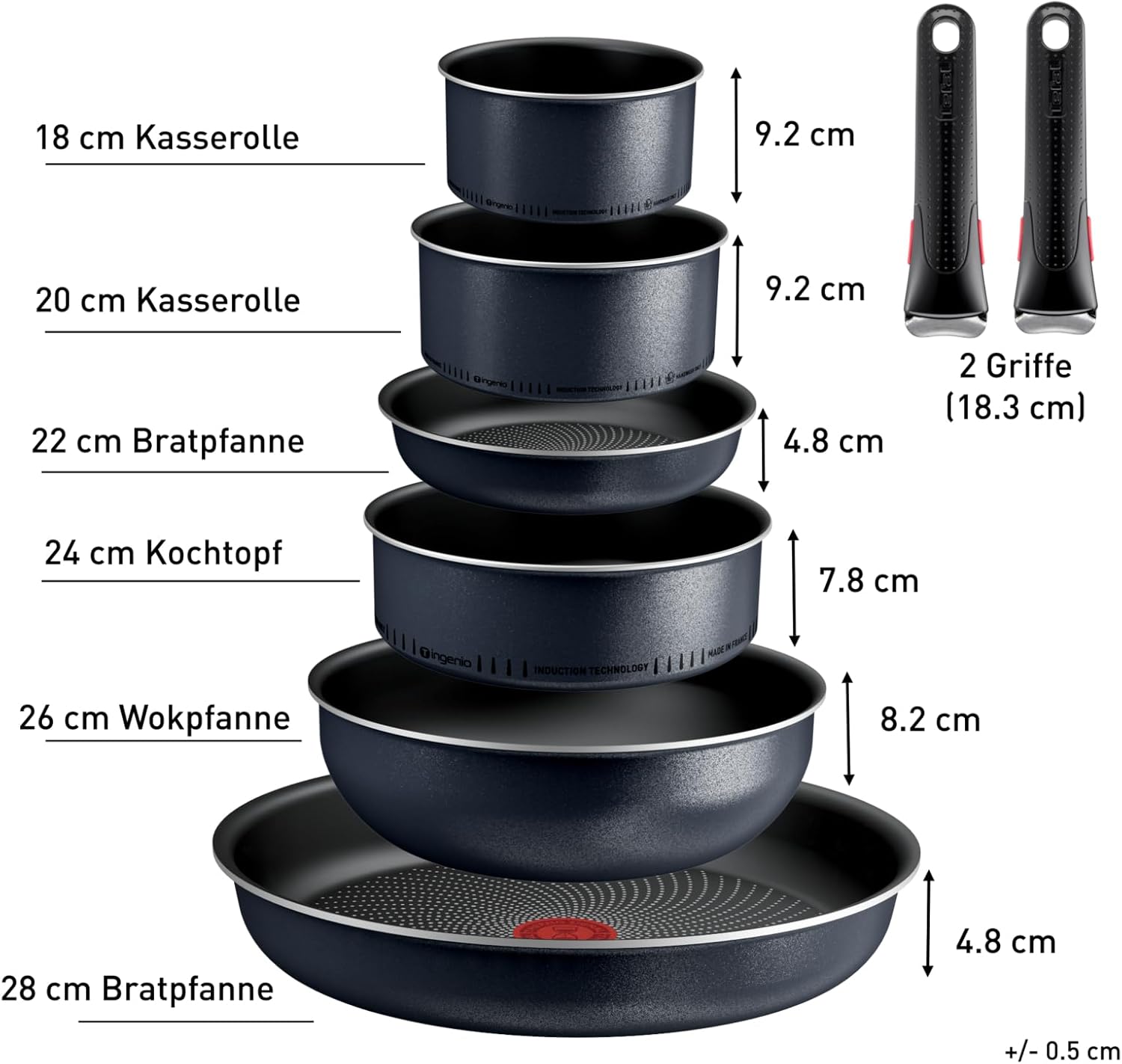 Tefal Ingenio Enjoy, 8-teiliges Topf und Pfannenset abnehmbarer Griff, stapelbar, platzsparend, Pfannen Induktion mit Antihaftversiegelung, einfache Handhabung und Reinigung, L7239343