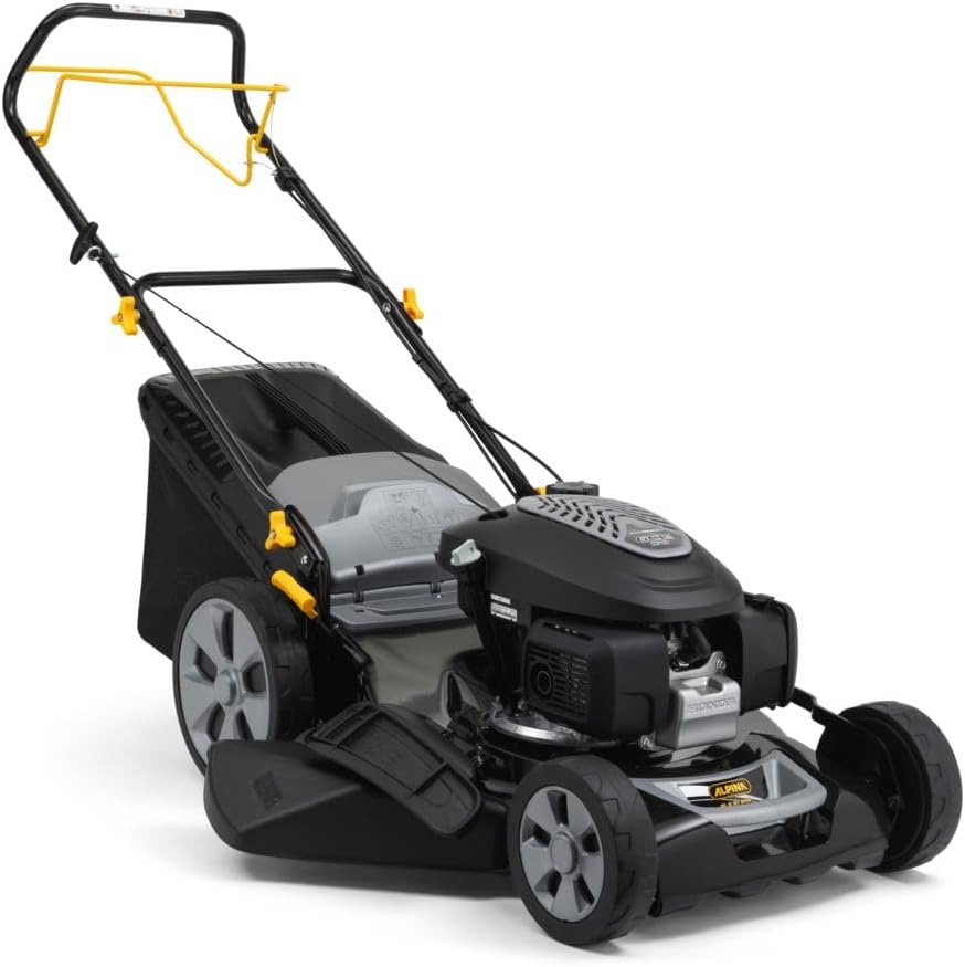 Alpina Tondeuse Thermique AL5 51 SHQ, Largeur de Coupe 51 cm, Moteur 166 CC (3300 W) à Traction arrière, Jusqu'à 1800 m², Sac de récolte 60L, Hauteur de Coupe réglable en 6 Positions