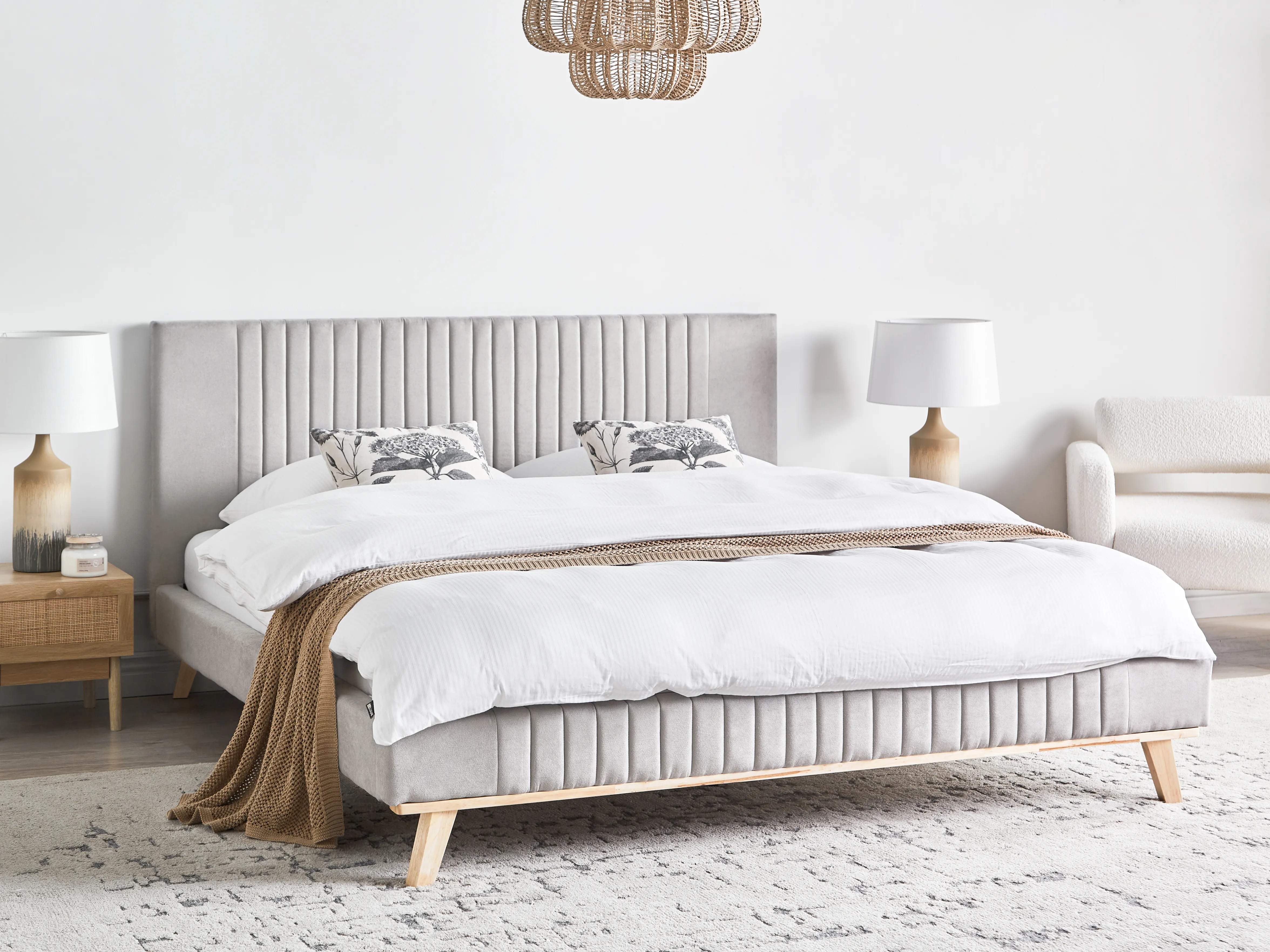 Bed Chenille TALENCE 180 x 200 cm Lichtgrijs