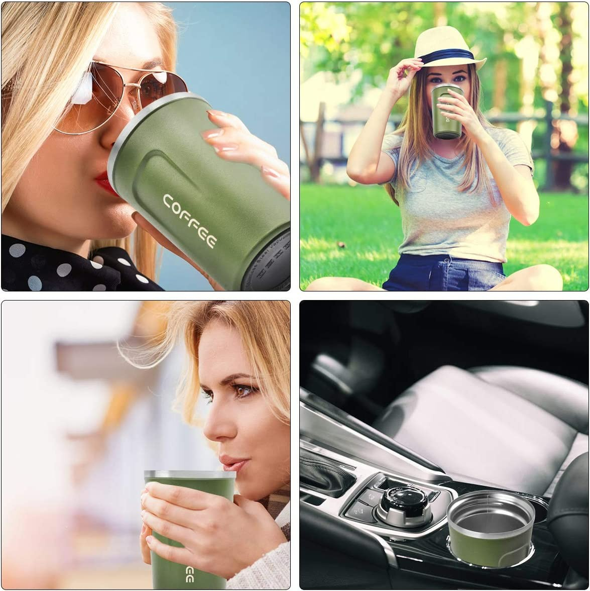 (380ml) Edelstahl Thermo Kaffee Becher Thermoskanne Rutschfester Vakuum Behälter - Grün