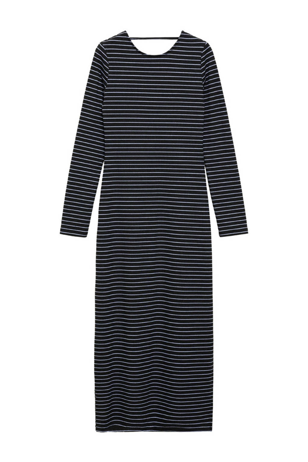 MANGO TEEN gestreepte maxi jurk met open rug donkergrijs/lichtblauw