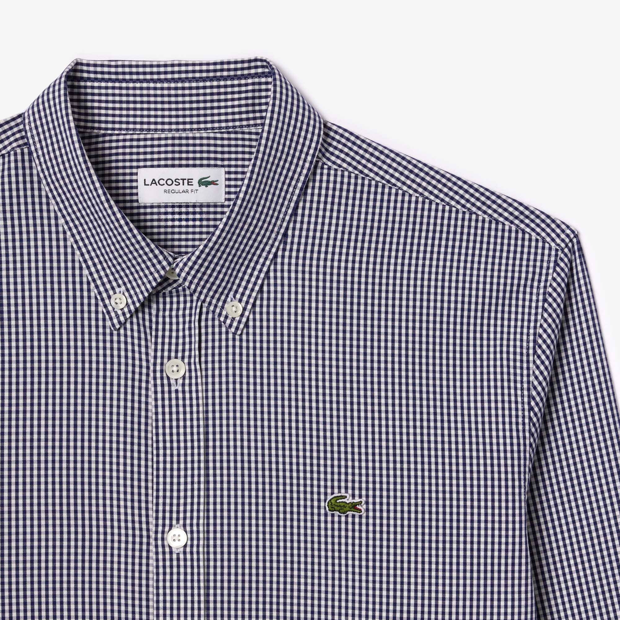 Chemise regular fit en coton premium à carreaux Manches Longues - Blanc - Lacoste - Homme