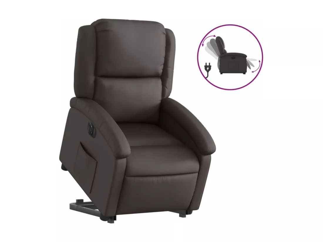 Fauteuil inclinable électrique marron foncé cuir véritable
