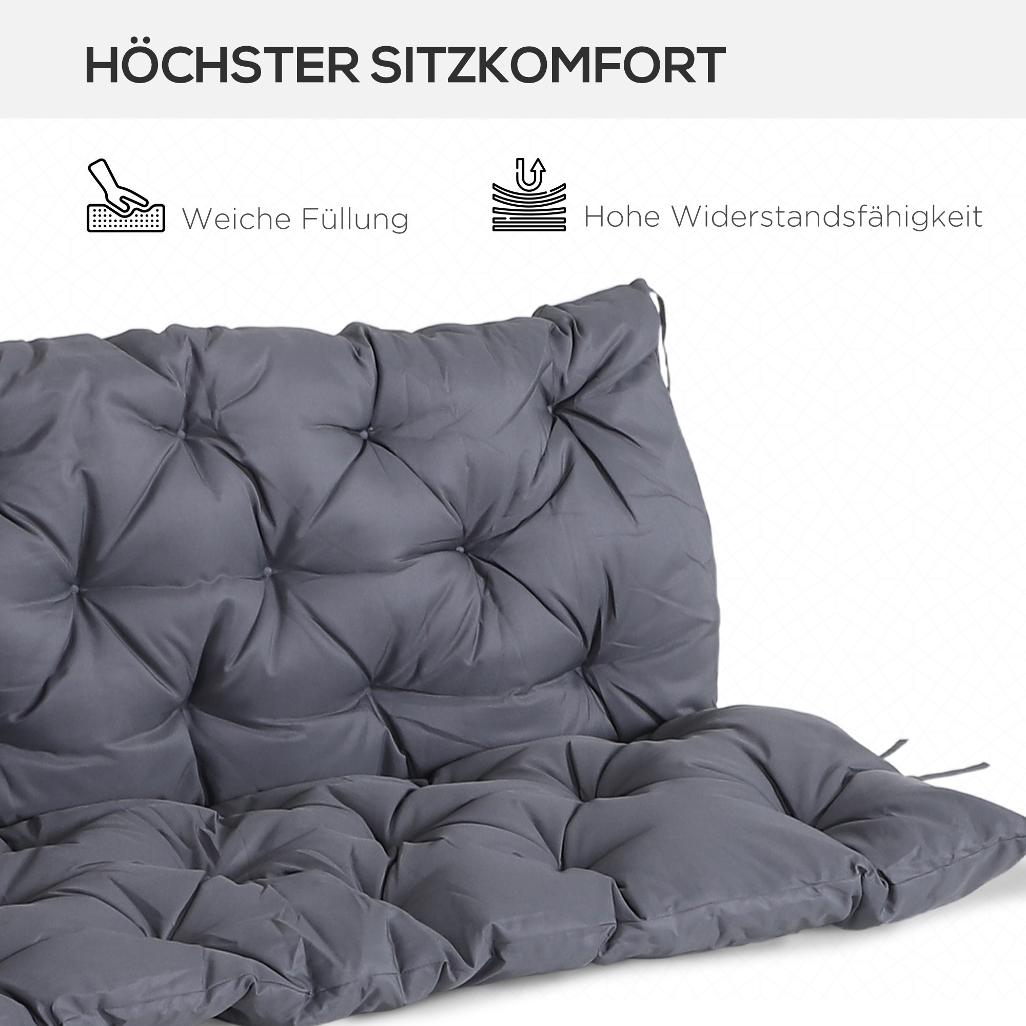 Outsunny Bankauflage mit Befestigungsbändern grau 98L x 150B x 8T cm