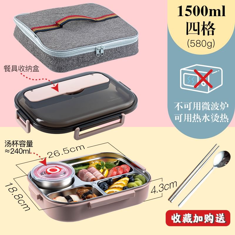 Koringa - Lunchbox / Bestek / Lunchtas / Set van roestvrij staal met vakverdeling (verschillende ontwerpen)