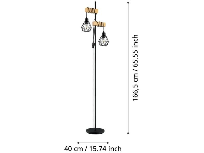 EGLO Leuchten Stehleuchte TOWNSHEND 5 2 x E27, Schwarz Stehleuchte mit Holzbalken