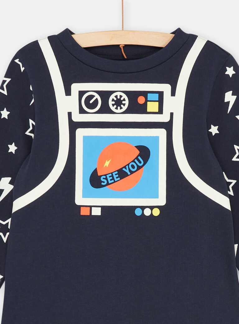 Pyjama bleu phosphorescent nuit à imprimé cosmique garçon