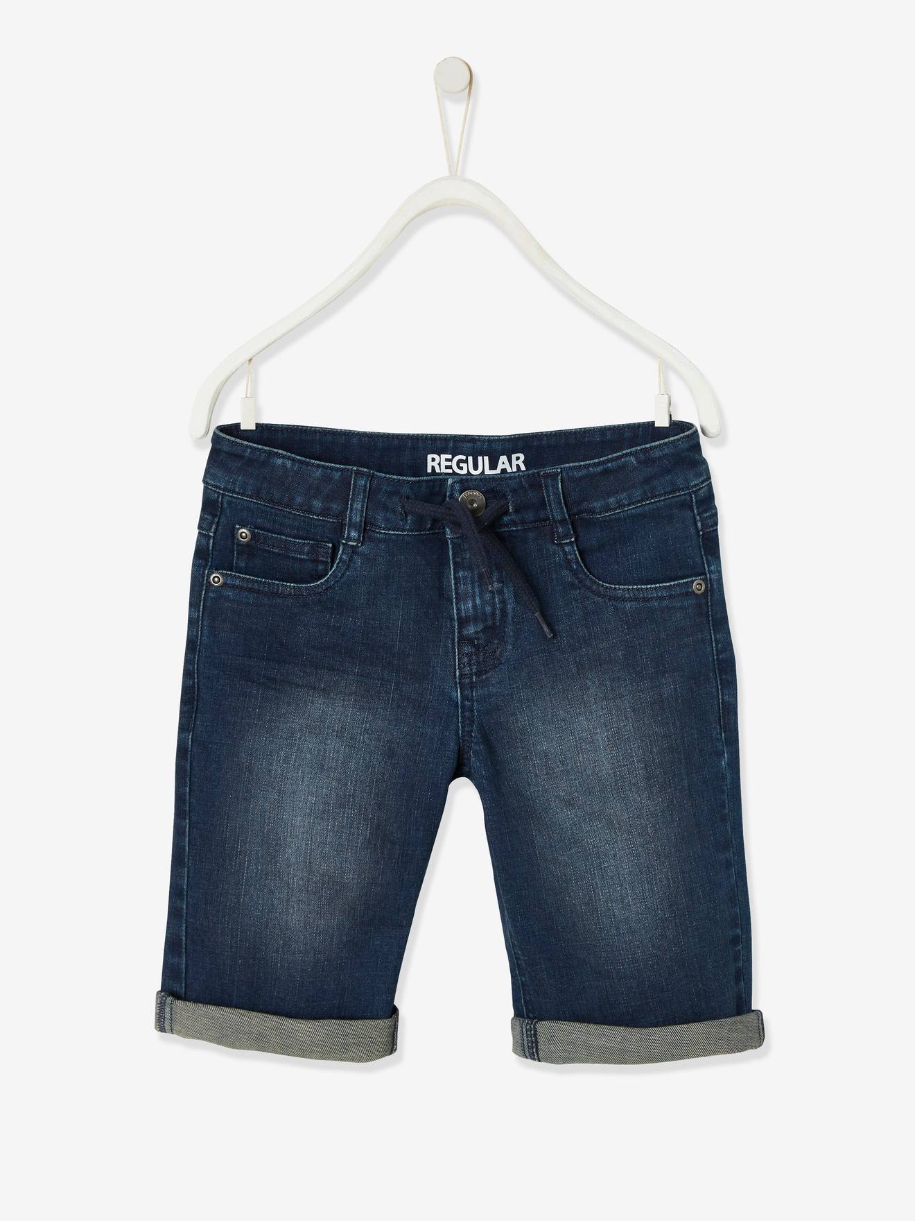 Bermuda jeans azul-escura lisa para meninos