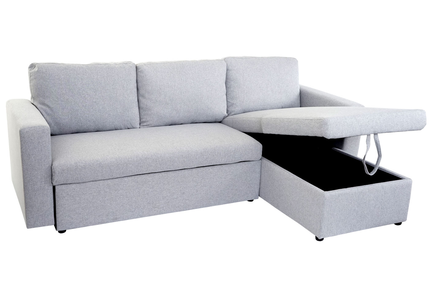 Schlafsofa MCW-D92, Couch Ecksofa Sofa, Schlaffunktion 220x152cm Stoff/Textil ~ hellgrau, ohne Deko-Kissen