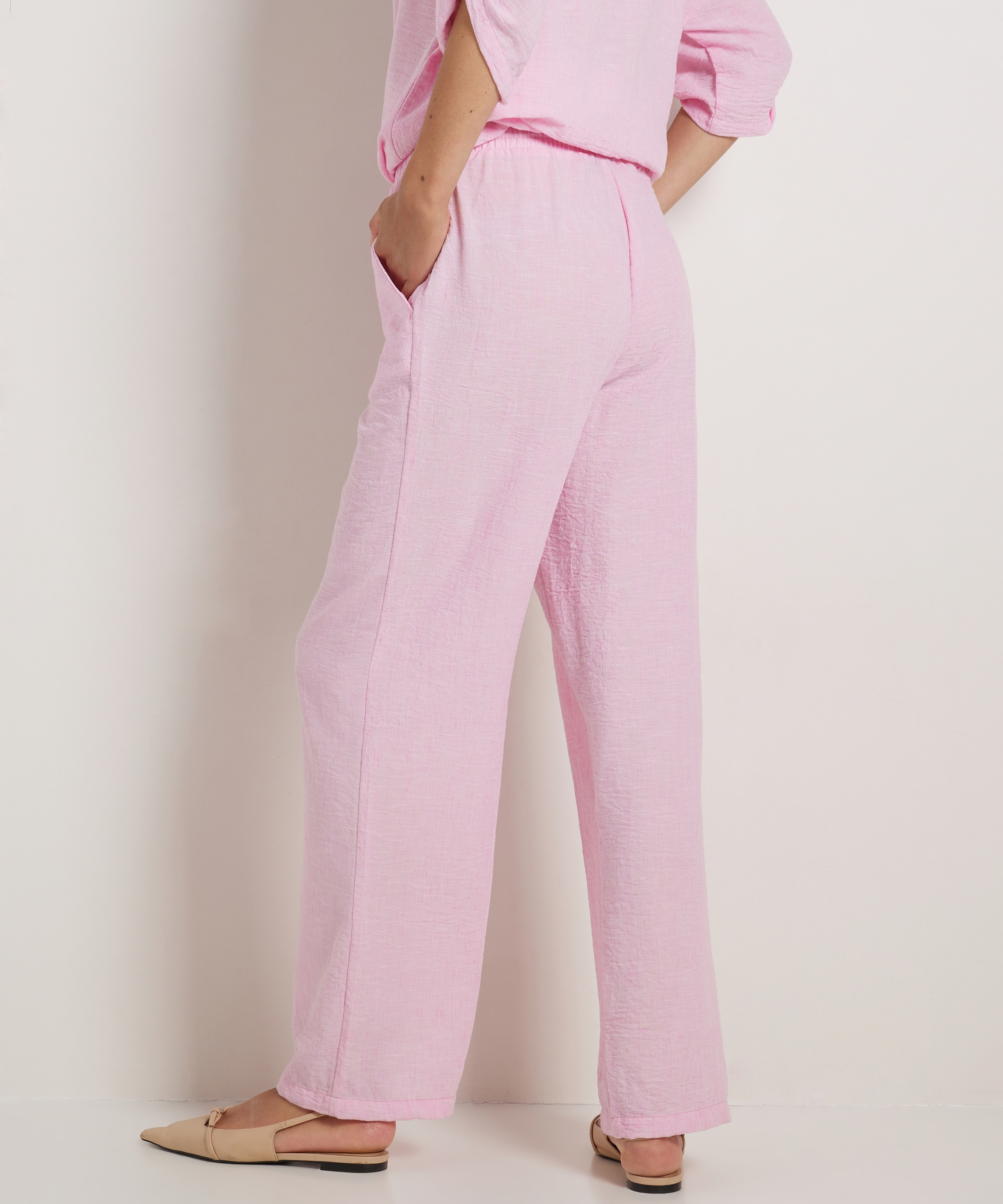 linnenlook wide fit broek uni