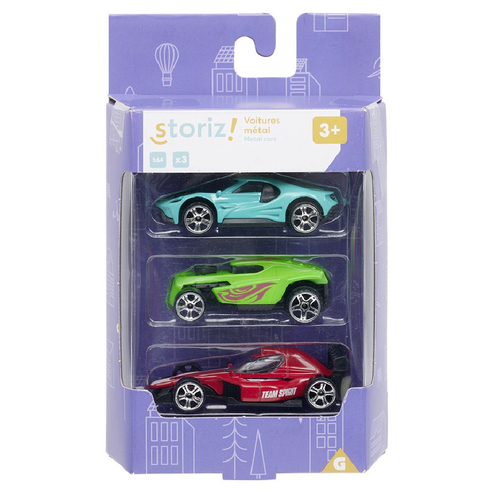 Voiture métal échelle 1/64 multicolore x3