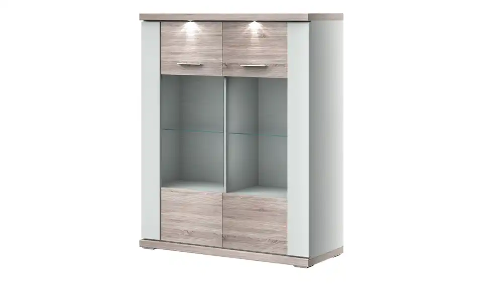 Highboard  Toulon Weiß, Eiche sägerau (Nachbildung) Spotbeleuchtung