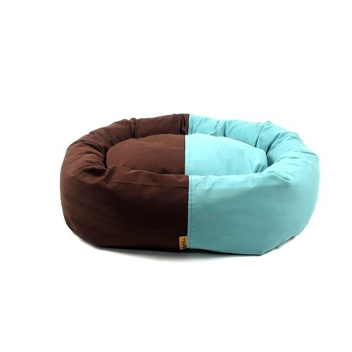Cama para cachorro em formato de donut turquesa com chocolate e menta