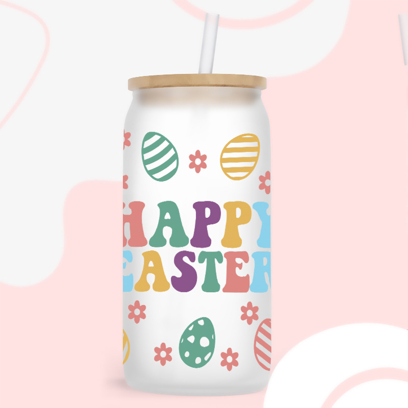 (8er Set) Oster Aufkleber Happy Easter Flaschen Dekoration Glas Wrap - Bunt