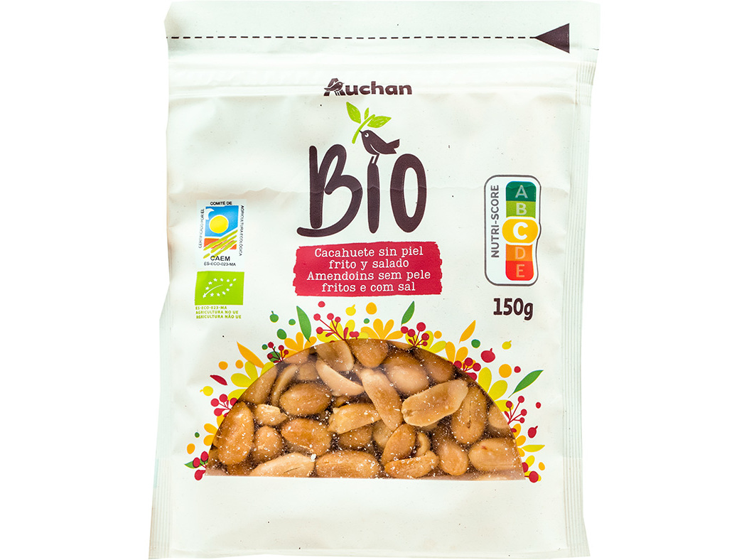 AMENDOINS AUCHAN BIO SEM CASCA FRITO E SALGADO 150G