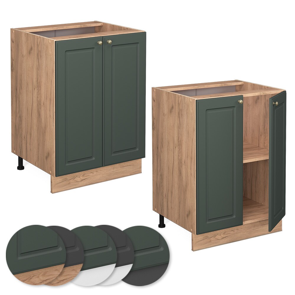 Vicco Unterschrank Küchenschrank Küchenmöbel Fame-Line Eiche Grün-Gold Landhaus 60 cm Küche Einbauküche Drehtür Einlegeboden Blende Küchenzeile
