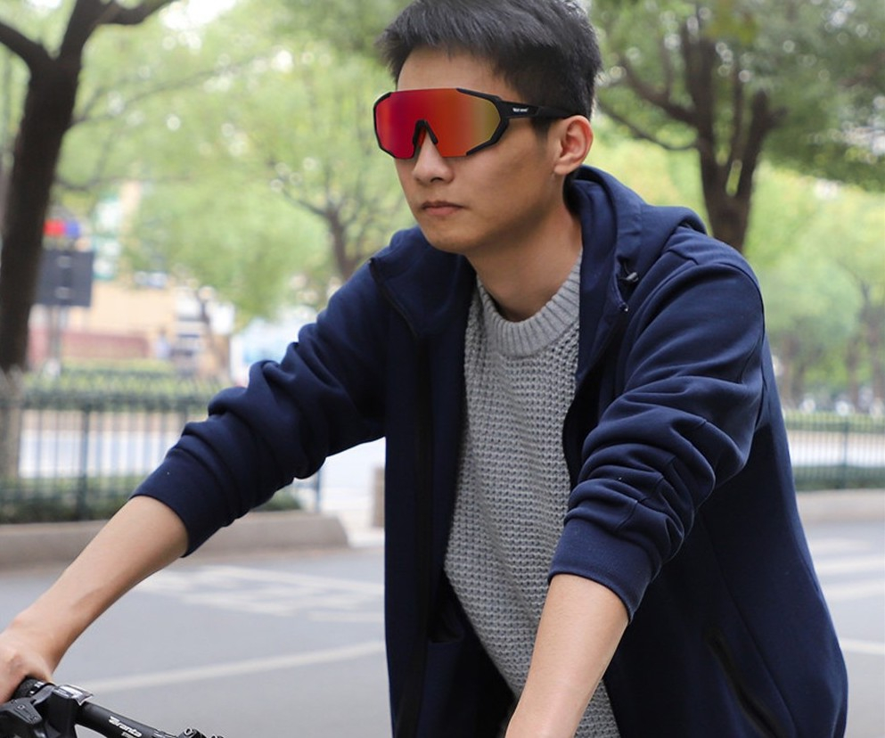 West Biking - Polarisierte UV Sportbrille Fahrrad Sonnenbrille inkl. 2 Wechselgläser   Etui - Weiss / Blau