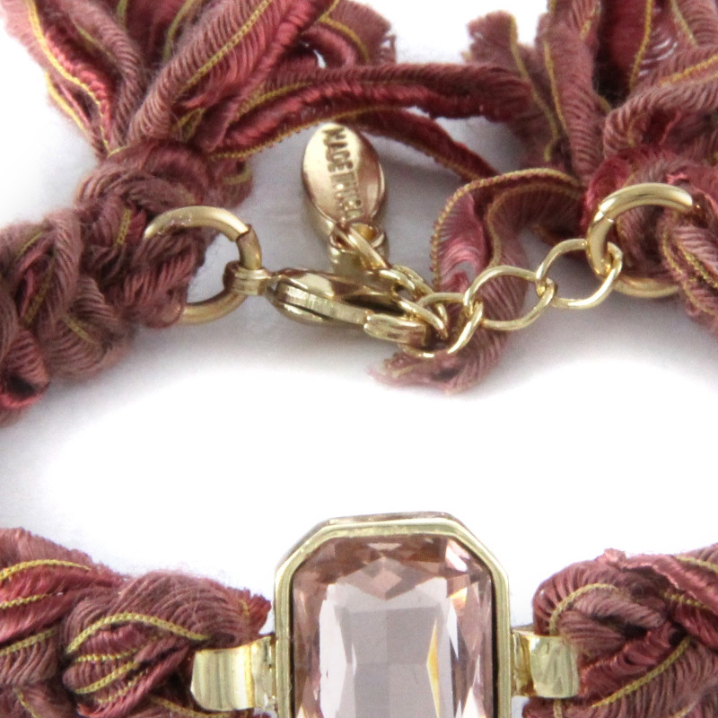 Ettika - Bracelet Cristal plaqué Or Jaune et Coton Rubans Tressés Marron