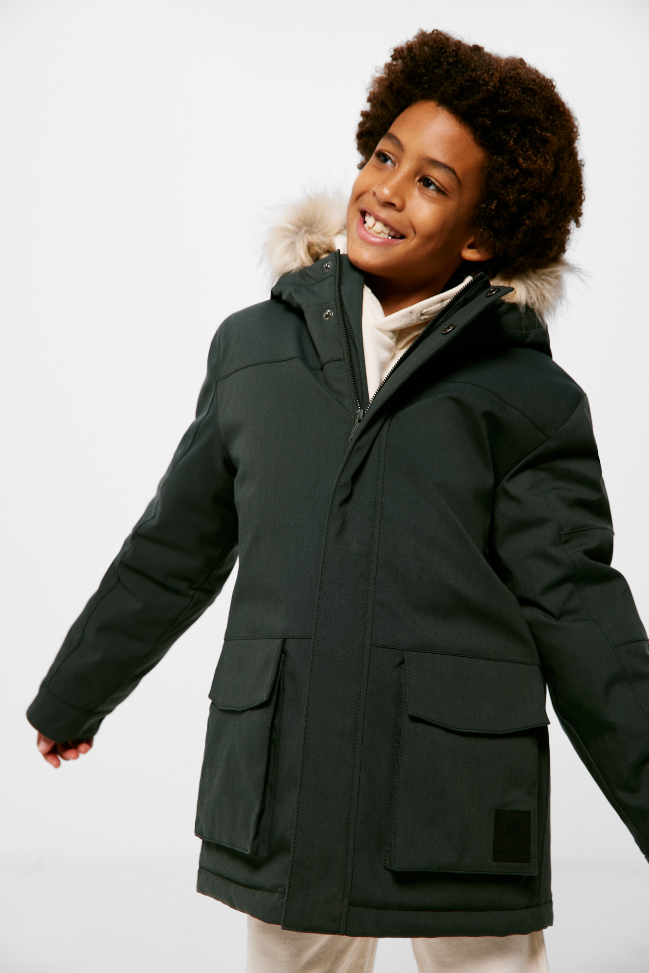 Parka com capuz de pele para meninos