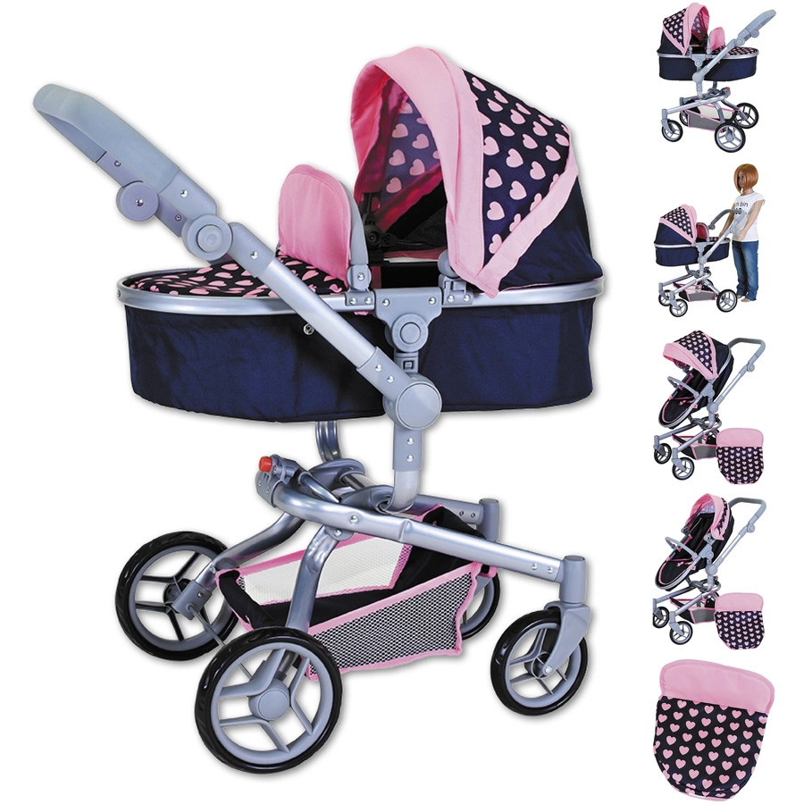 knorr toys® Puppenwagen Boonk - Pink Hearts blau