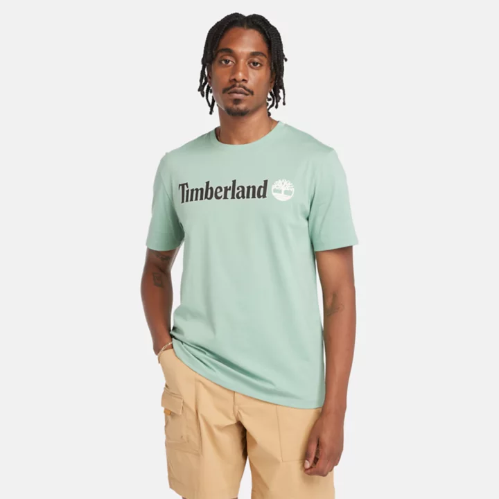 T-shirt à logo linéaire pour homme en vert clair