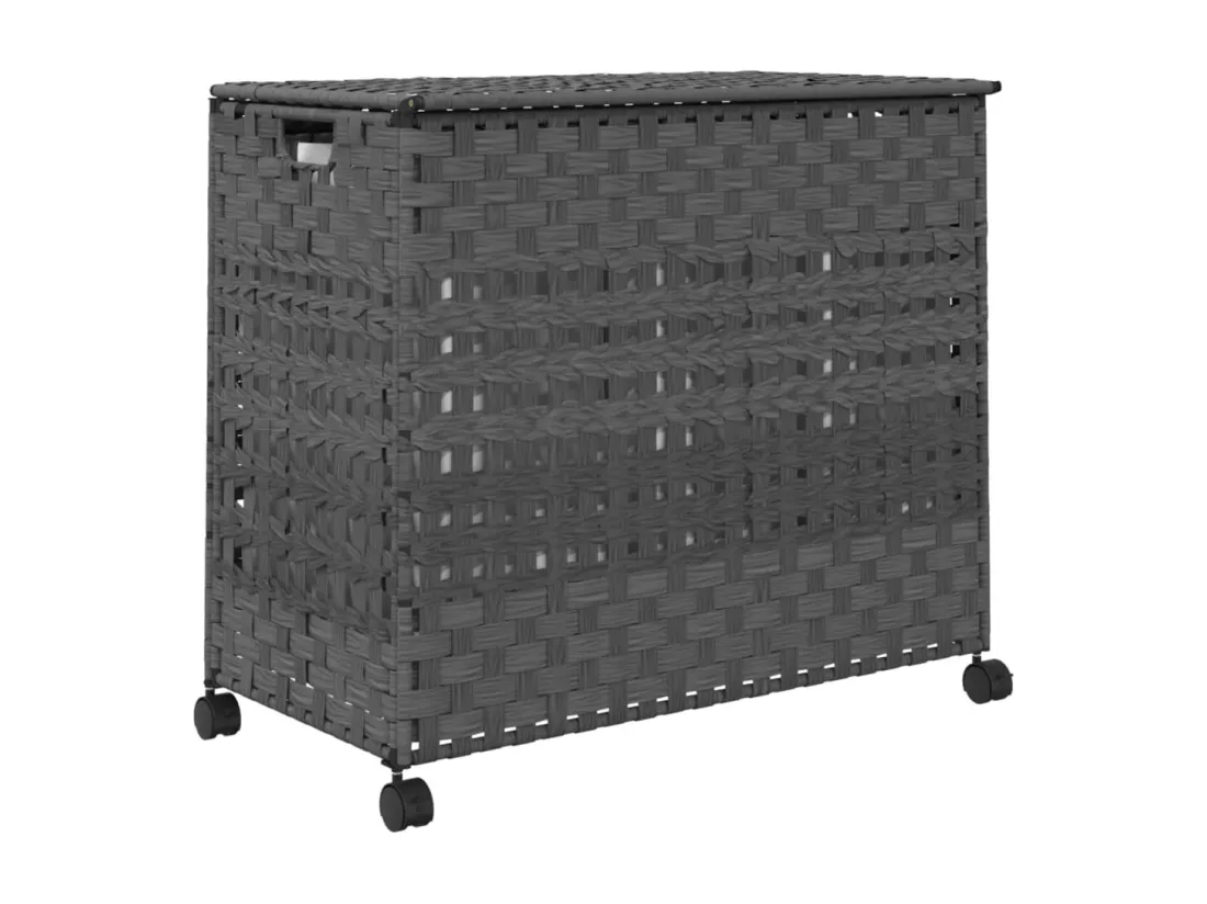 Panier à linge avec roulettes gris 66x35x60 résine tressée