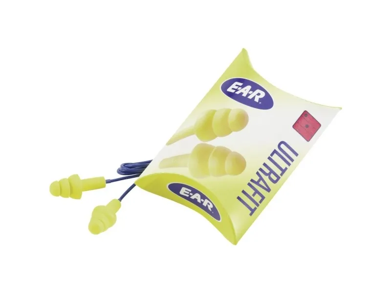 Ørepropper, 3M E-A-R Ultrafit, med snor, gule/blå, pakke a 50 par