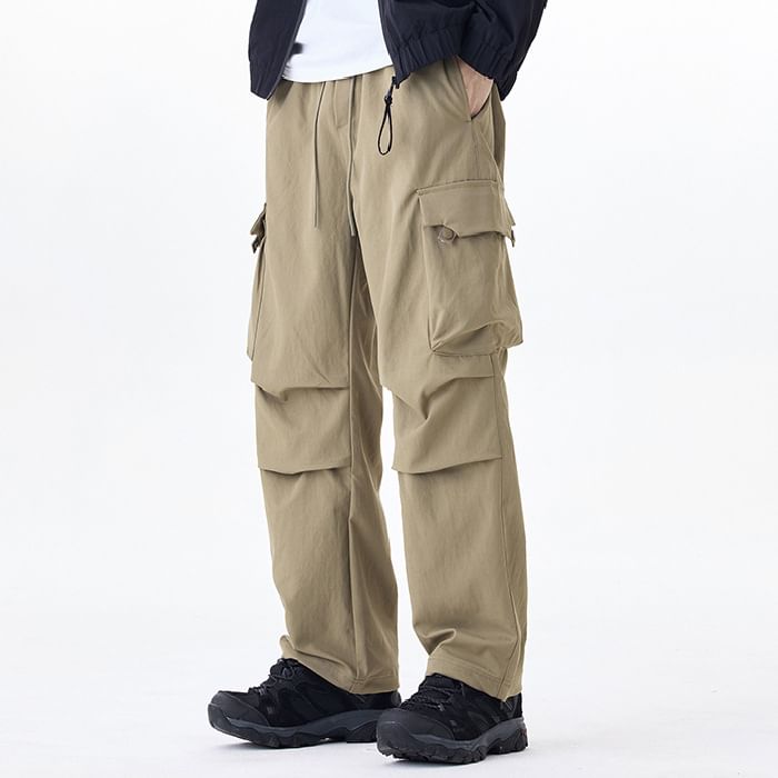 Nataro - Effen cargobroek met hoge taille en wijde pijpen
