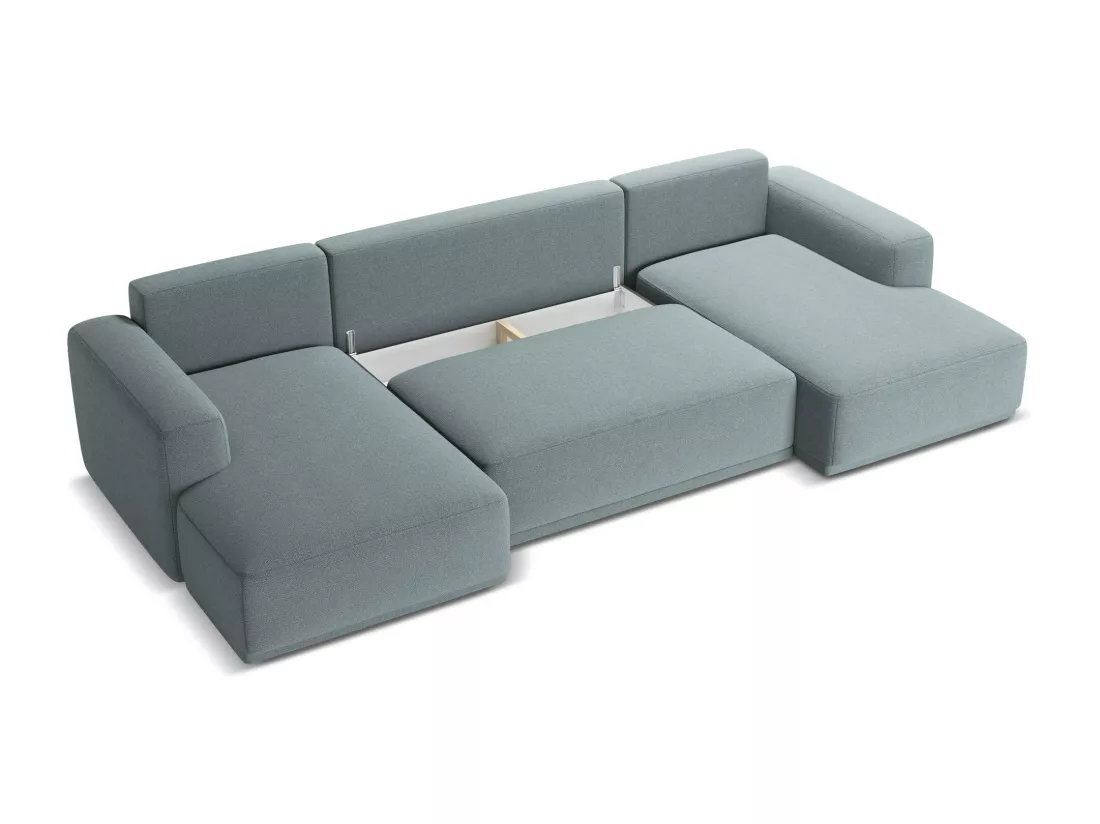 Canapé d'angle panoramique convertible en tissu chenille - jeans - KAILA