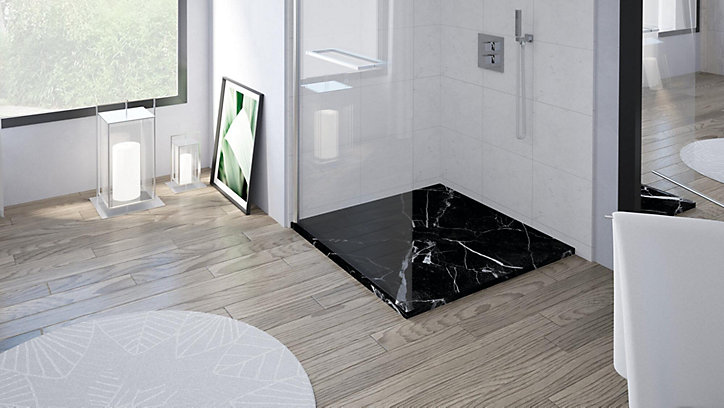 Receveur de douche 90x90 cm extra plat, résine et minéral, marbre noir, Ayor Bathroom Nola