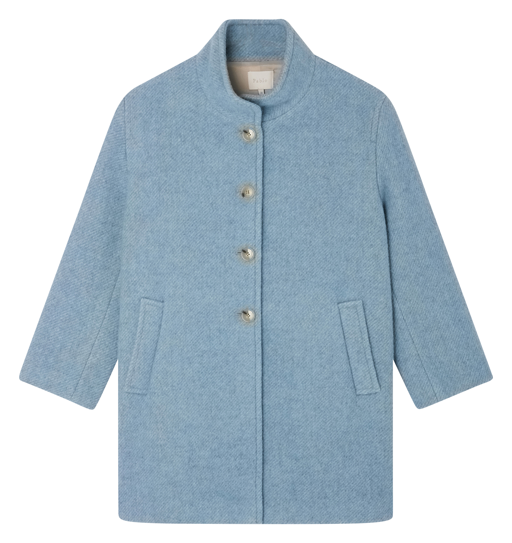LEONA - Manteau droit col montant en laine | Bleu